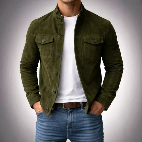 Herren Modische Wildlederjacke mit Knopfdetails