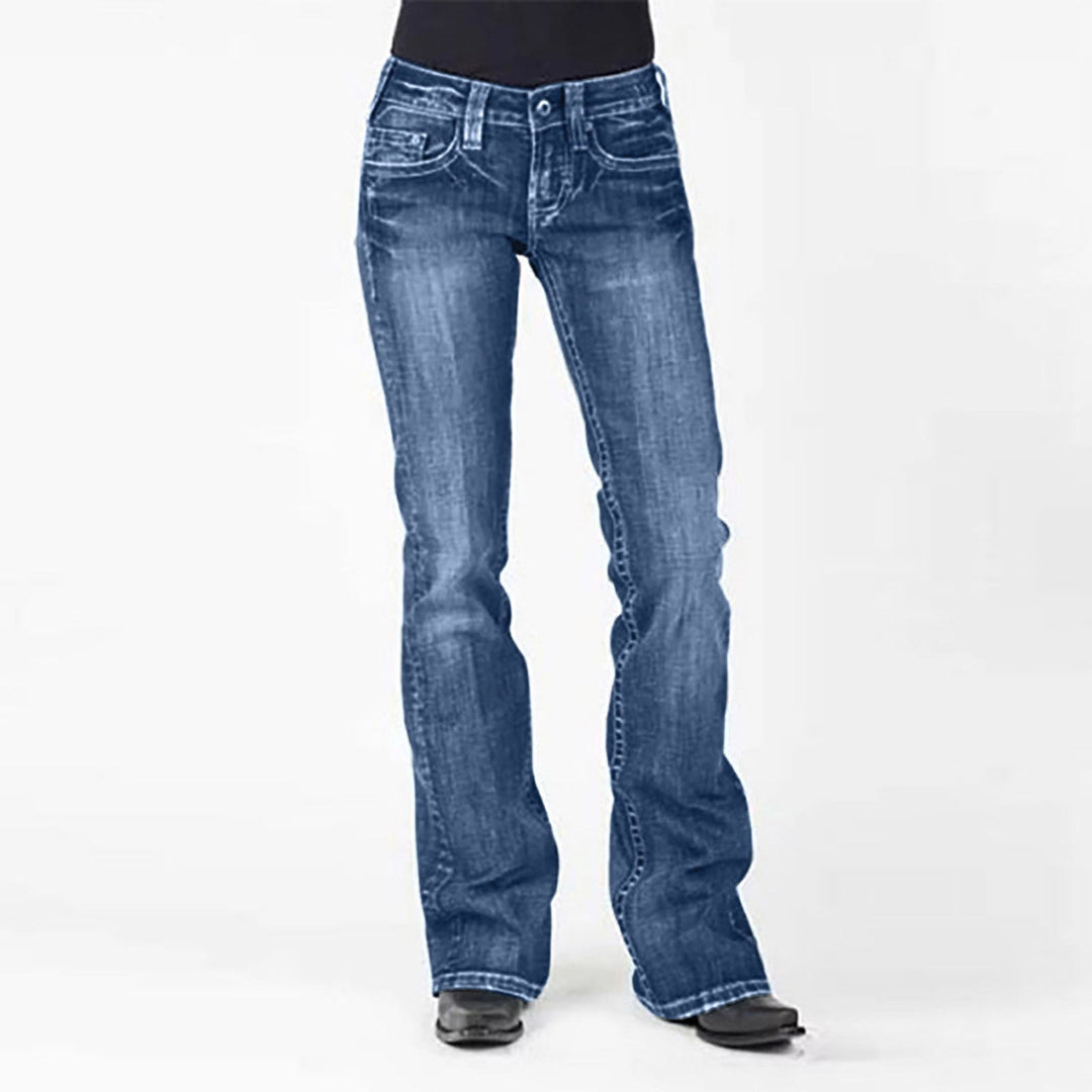 Damen elegante Bootcut Jeans mit hohem Bund und dezenter Waschung
