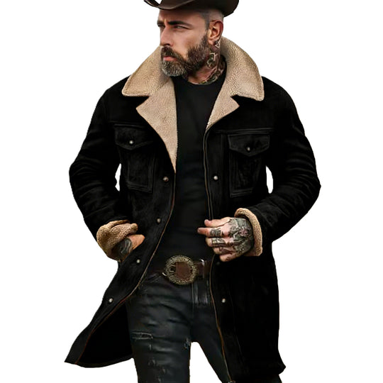 Herren Langer Veloursledermantel mit Teddyfutter und Pattentaschen Shop Nory