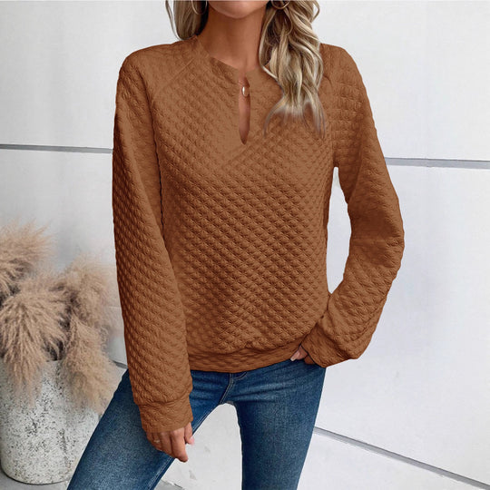 Damen Gequilteter Stepppullover mit V‑Schlitz und strukturierter Rautenoptik Shop Nory