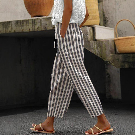 Damen Weite Leinenhose mit handgewShopnorytem Muster