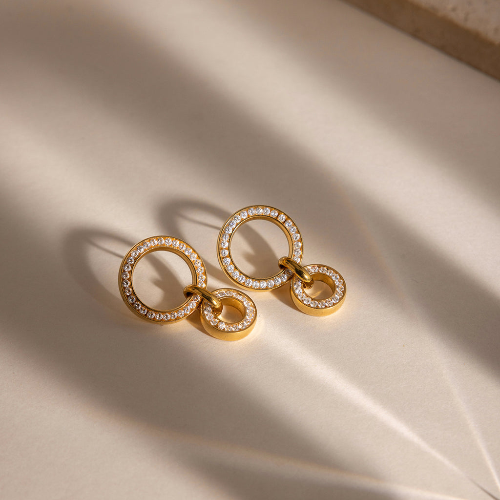 Damen Ohrhänger mit funkelnden Zirkonia-Ringen und hypoallergener Edelstahlverarbeitung Shop Nory