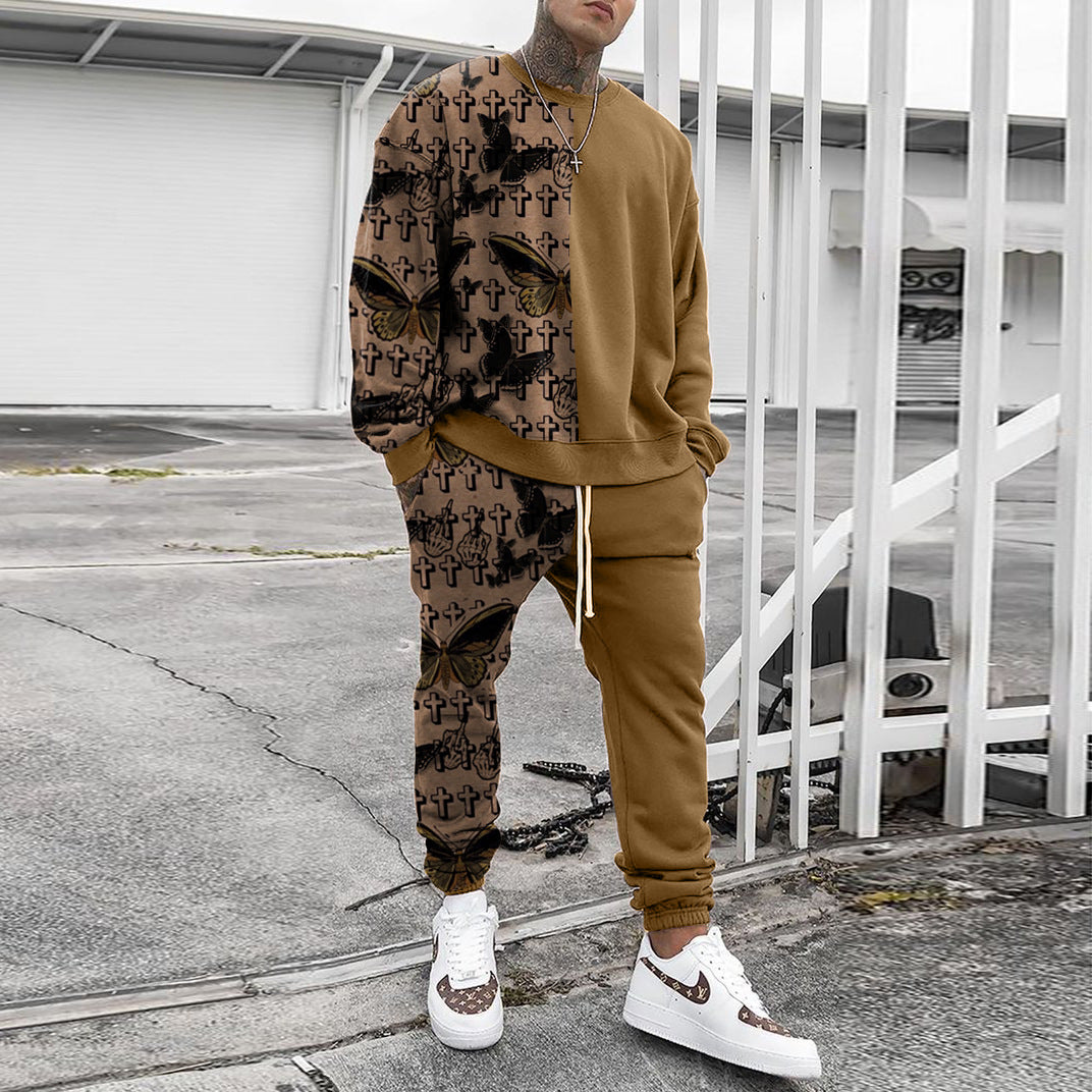 Herren Weit geschnittenes Freizeit-Set aus Baumwollfleece mit grafischem Frontprint und Kordel-Jogger Shop Nory