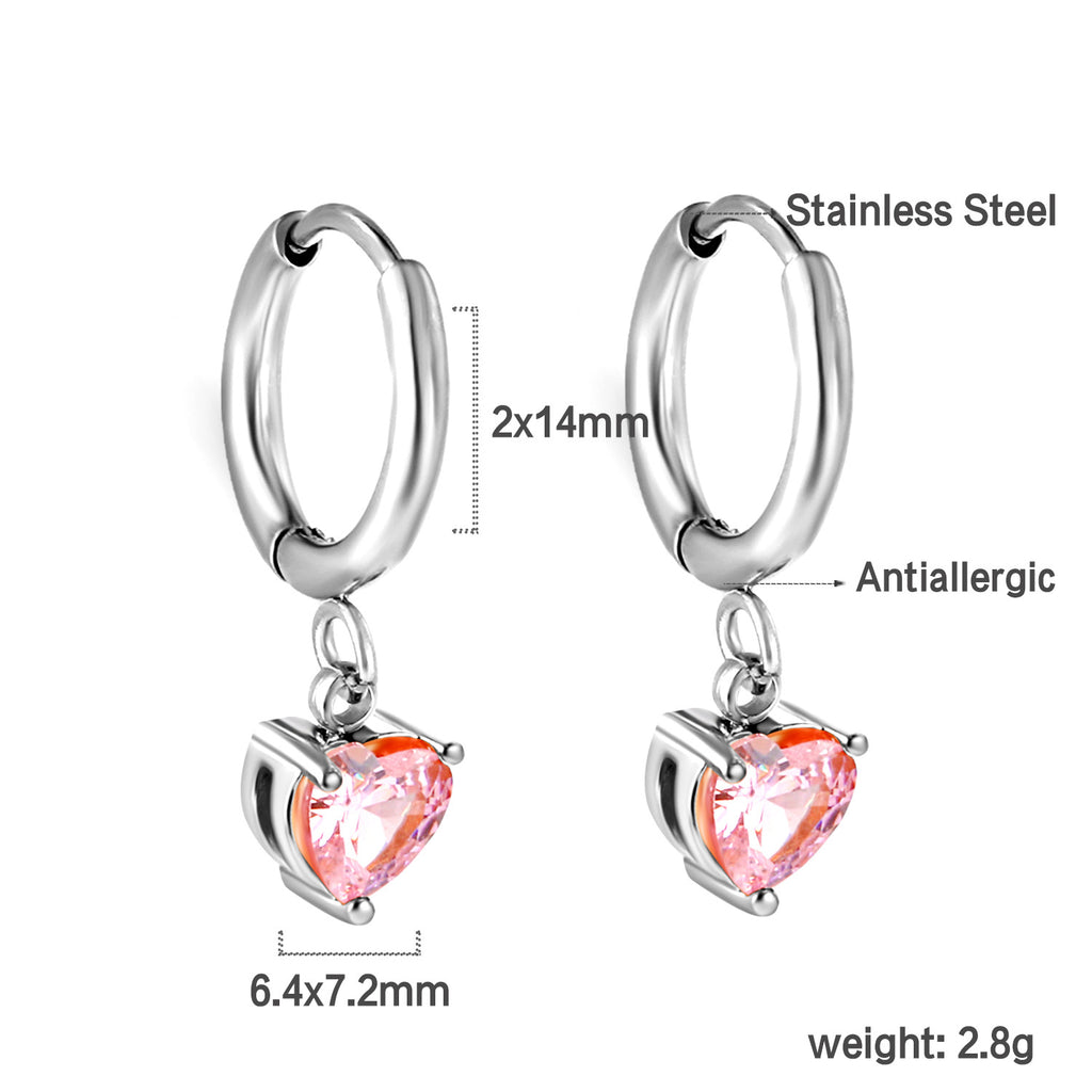 Damen Hängende Ohrstecker mit herzförmigem Kristallanhänger aus antiallergischem Edelstahl Shop Nory