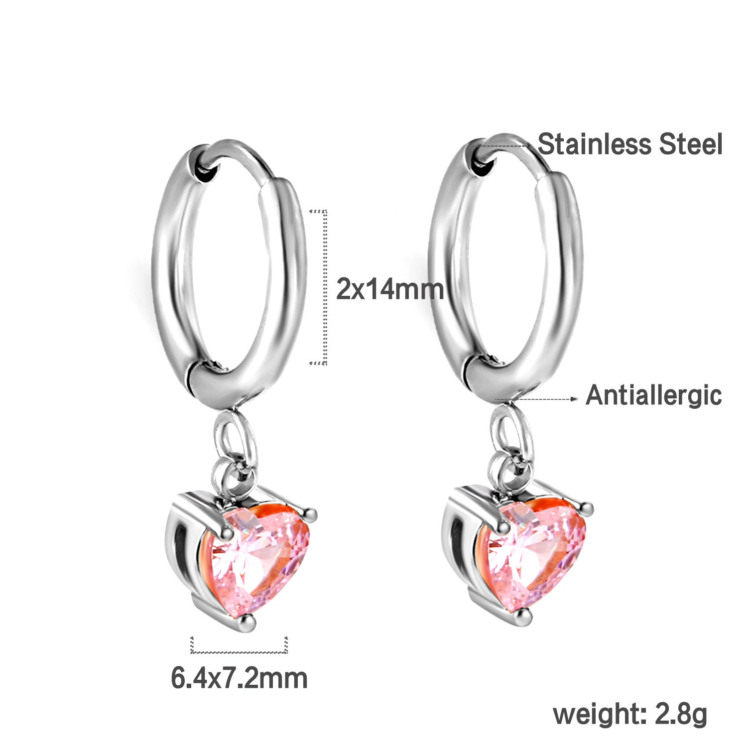Damen Hängende Ohrstecker mit herzförmigem Kristallanhänger aus antiallergischem Edelstahl Shop Nory