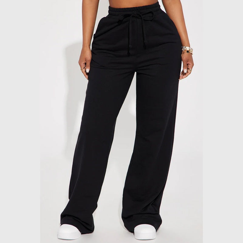 Damen nan breite High-Waist Loungehose aus weichem Baumwollmix mit Kordelzug und Eingrifftaschen Shop Nory