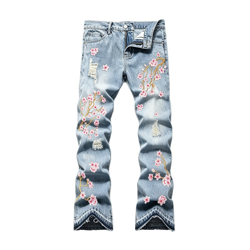 Damen Modische Flared Jeans mit Blumenstickerei Shop Nory