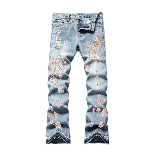 Damen Modische Flared Jeans mit Blumenstickerei Shop Nory