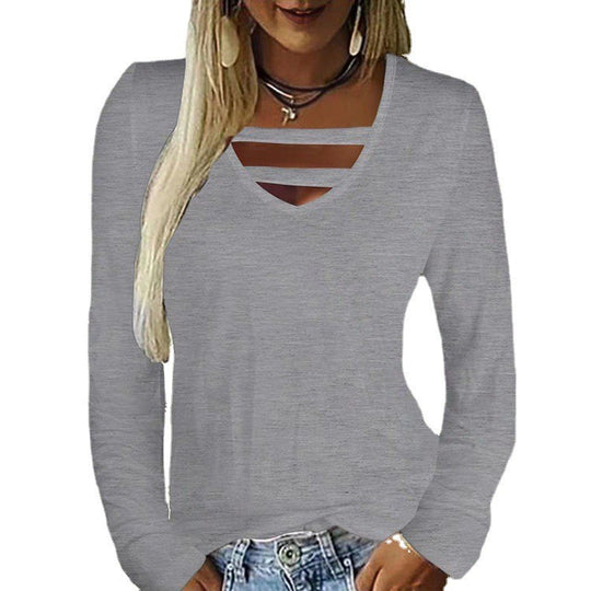 Damen Figurumspielendes V‑Ausschnitt‑Longsleeve mit dekorativen Dekolleté‑Bändern Shop Nory
