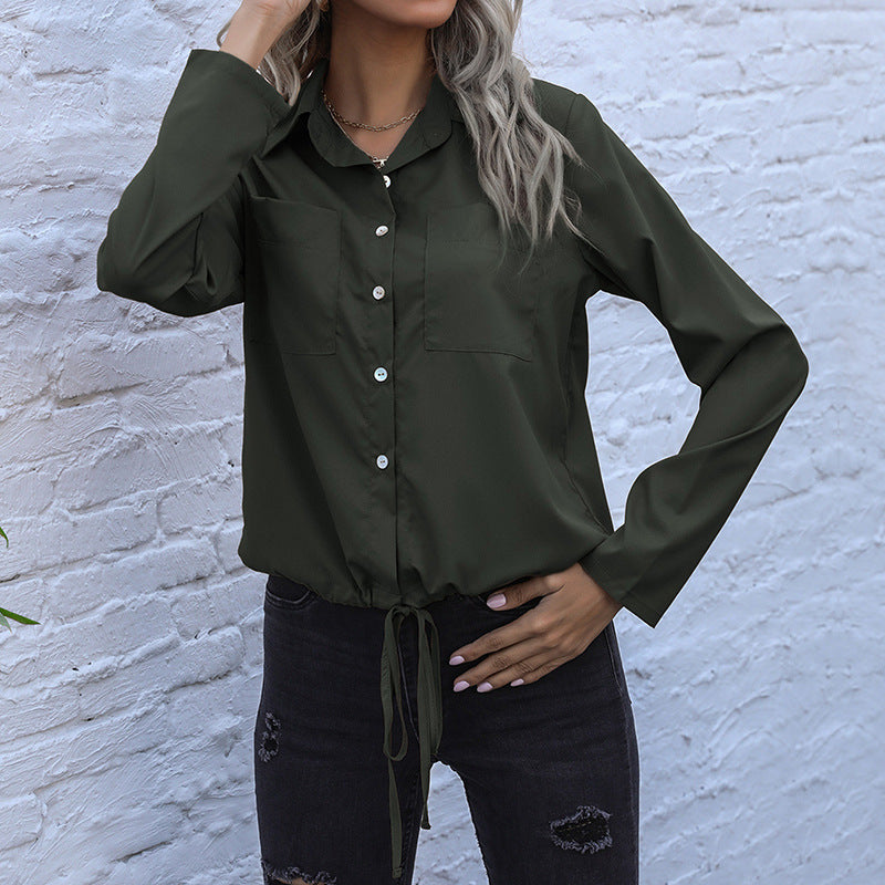 Damen Hemdbluse mit Kordelzug, Brusttaschen & lockerer Passform Shop Nory