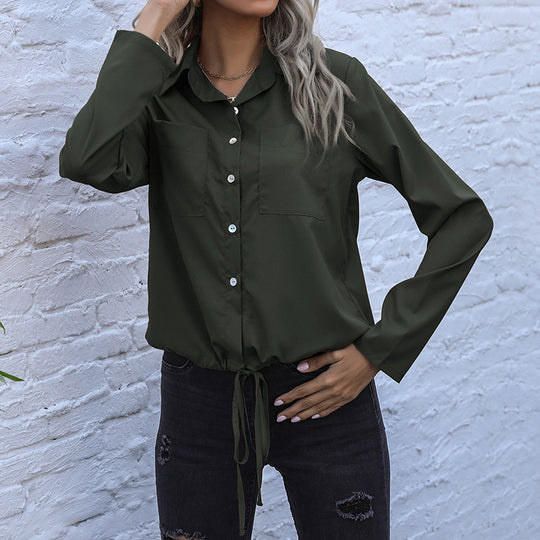 Damen Hemdbluse mit Kordelzug, Brusttaschen & lockerer Passform Shop Nory