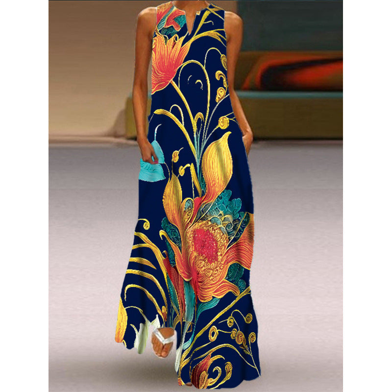 Damen Maxikleid mit elegantem floralem Design und seitlichen Taschen Shopnory