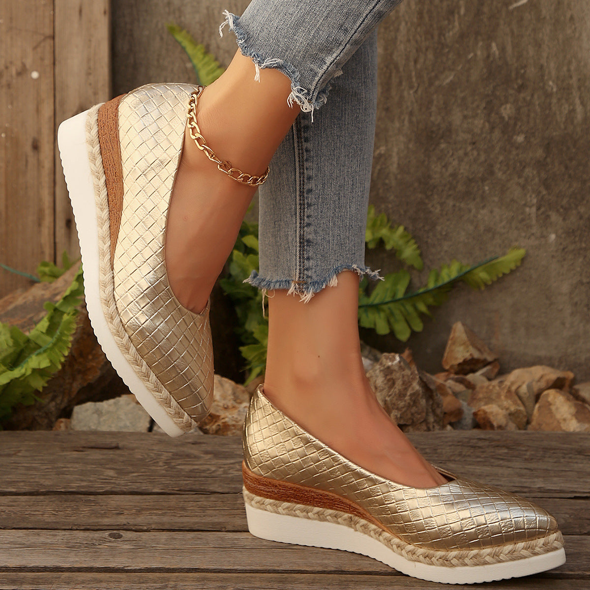 Damen Elegante Keil-Ballerinas aus Leder Shopnory