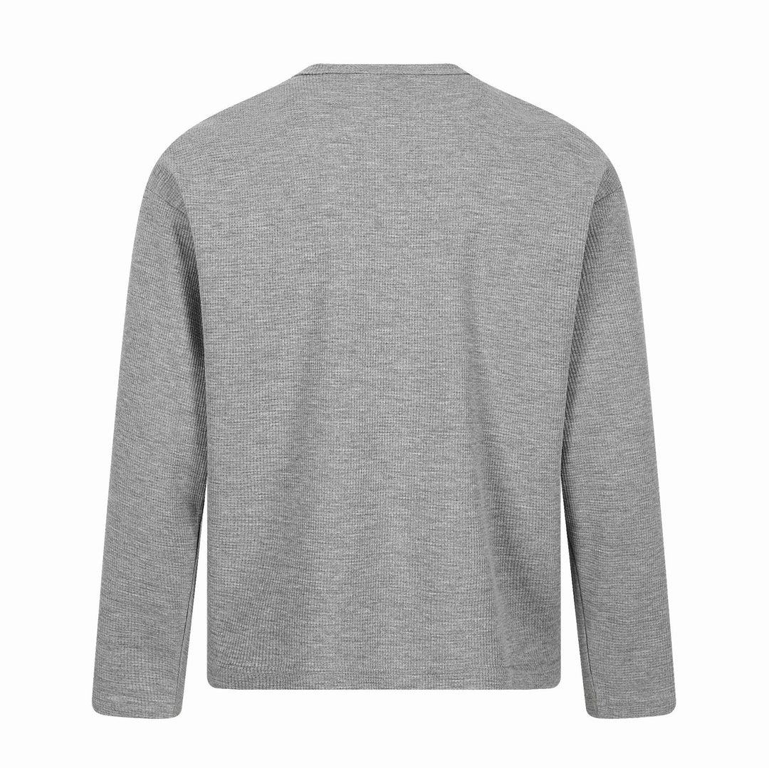 Herren Langarm-Henleyshirt mit Waffelstruktur, Knopfleiste und großflächigem Grafikprint Shop Nory