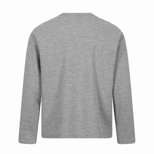 Herren Langarm-Henleyshirt mit Waffelstruktur, Knopfleiste und großflächigem Grafikprint Shop Nory