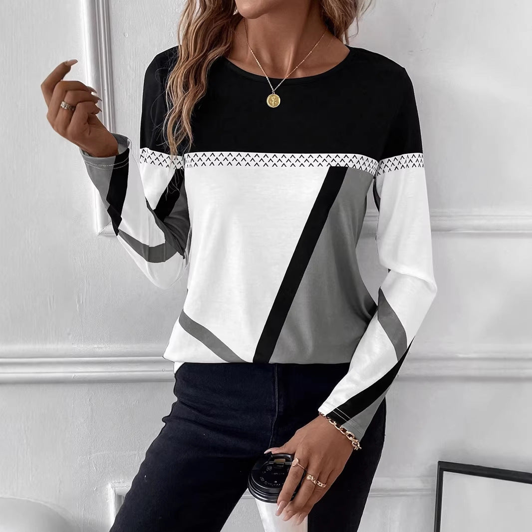 Damen Langarmshirt mit geometrischem Blockprint und Rundhalsausschnitt Shop Nory