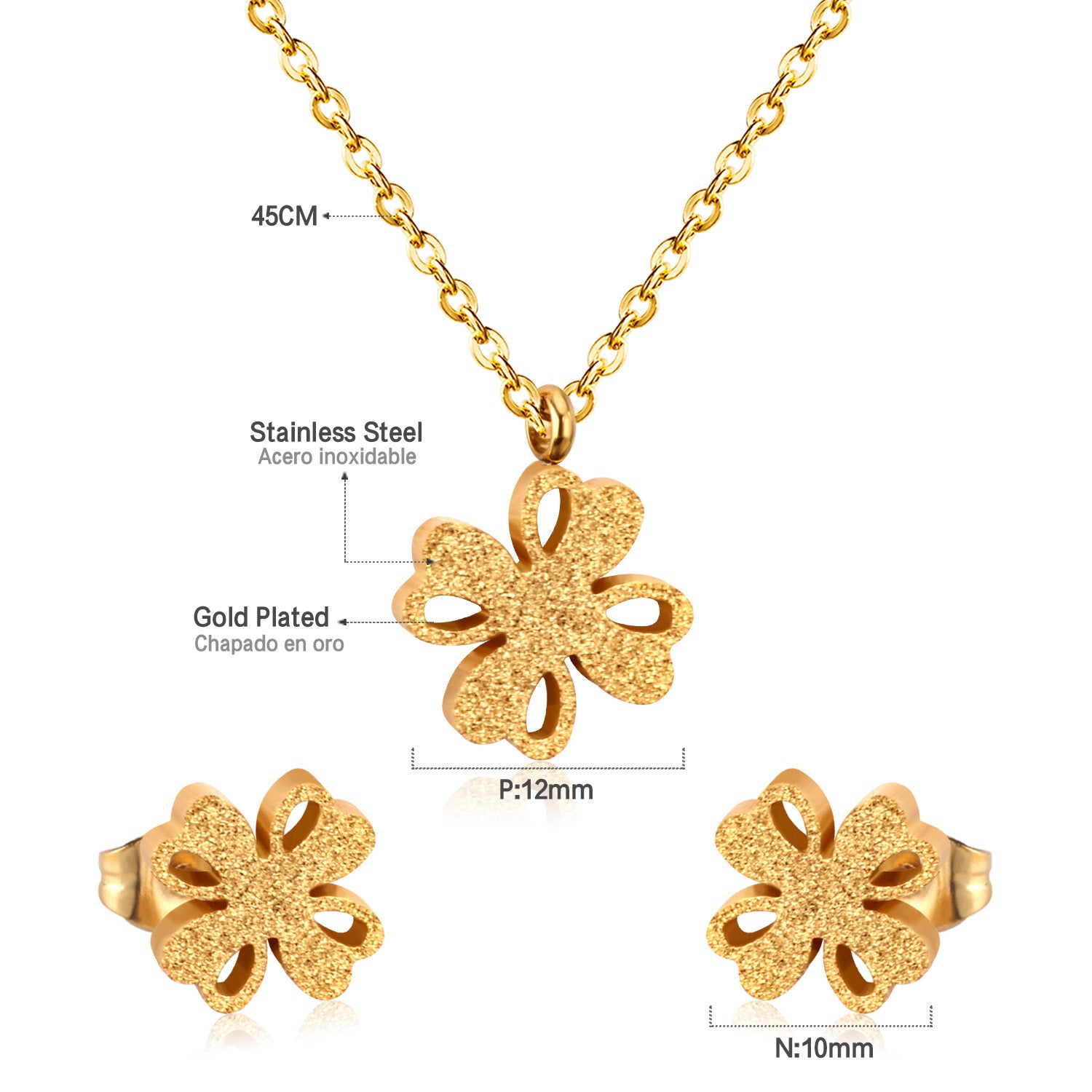 Damen Schmuckset mit herzförmigen Anhängern aus goldplattiertem Edelstahl Shop Nory