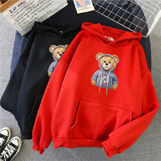 Unisex nan lässiger Oversize Kapuzenpullover mit Teddy-Frontprint, Kängurutasche und weichem Fleece-Innenfutter Shop Nory