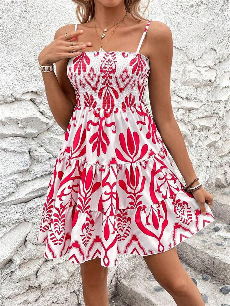 Damen luftiges Minikleid mit weitem Rüschensaum