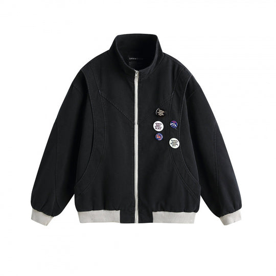 Unisex Boxige leichte Bomberjacke mit Stehkragen, Frontreißverschluss und Badge‑Applikationen Shop Nory