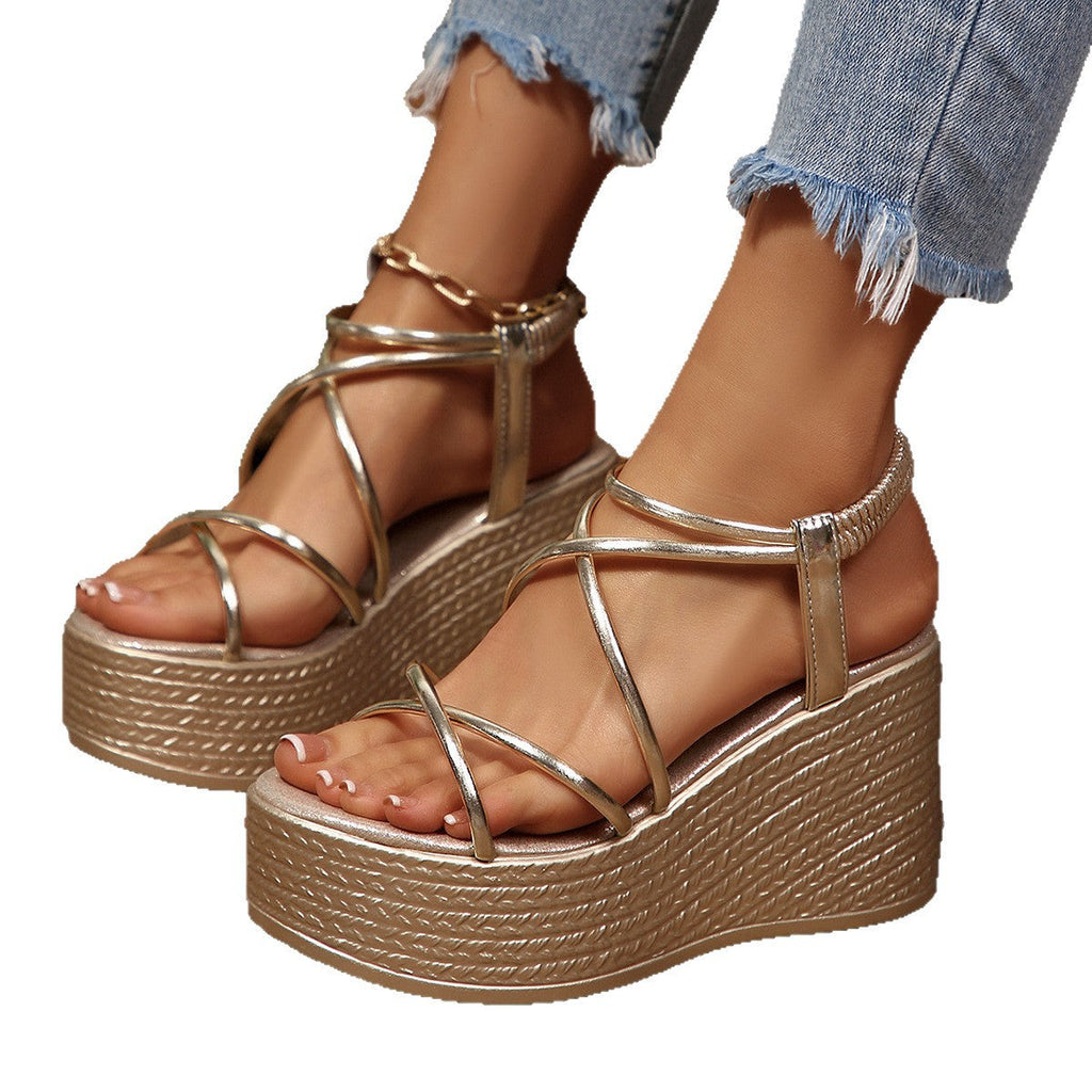 Damen Komfortable und elegante Keil-Sandalen mit modischen Riemen Shopnory
