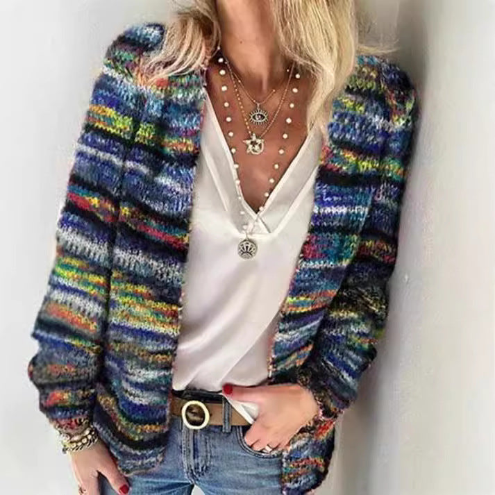 Damen Mehrfarbiger Strickcardigan mit offener Front, legerem Oversize-Schnitt und feinem Rippbündchen Shop Nory