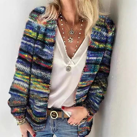 Damen Mehrfarbiger Strickcardigan mit offener Front, legerem Oversize-Schnitt und feinem Rippbündchen Shop Nory