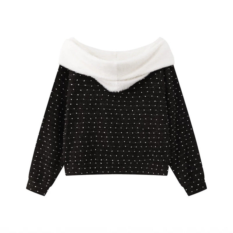 Damen Kuscheliger Strickpullover mit großem Faux-Fur-Schalkragen und Kängurutasche Shop Nory