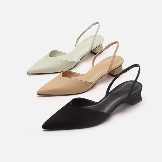 Damen Elegante spitz zulaufende Slingback-Pumps mit elastischem Fersenriemen und niedrigem Blockabsatz Shop Nory