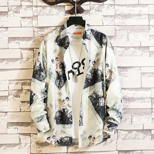 Herren langärmliges Hemd mit offenem Reverskragen, kontrastivem Blumenprint und lässiger Regular-Fit Silhouette Shop Nory