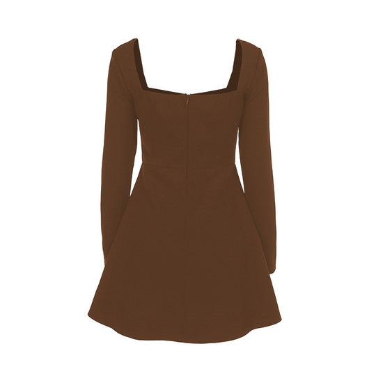 Damen tailliertes Skater-Minikleid mit quadratischem Ausschnitt und langen Ärmeln Shop Nory