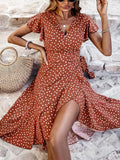 Damen Wickelkleid mit Punkten und fließendem Schnitt