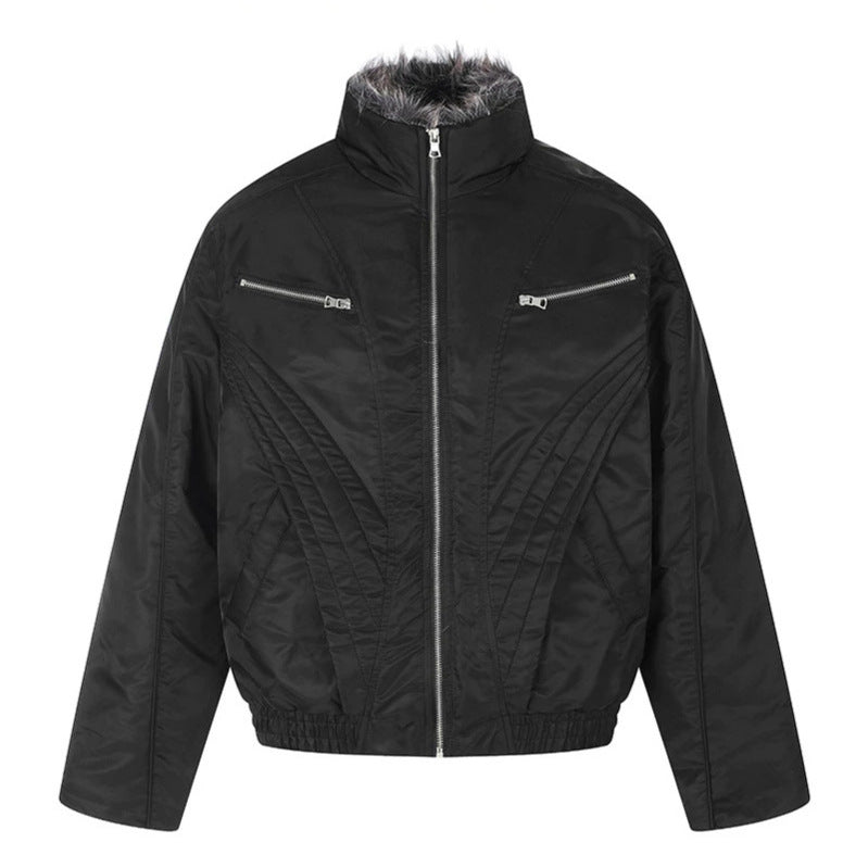 Damen wattierte Bomberjacke mit hohem Stehkragen, Kunstfellgefüttertem Kragen und Reißverschlusstaschen Shop Nory
