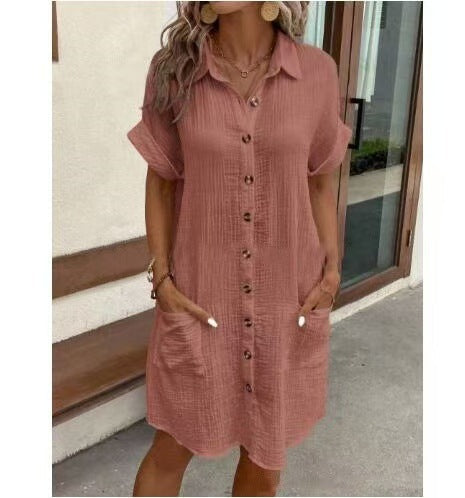 Damen lässiges Hemdblusenkleid mit Knopfdetails und Taschen
