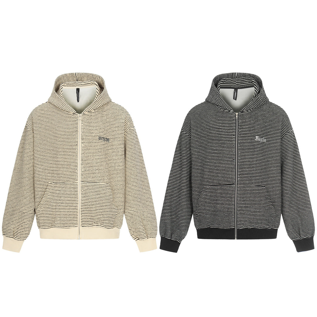 Unisex Gestreifte Kapuzen-Sweatjacke mit Reißverschluss und strukturierter Oberfläche Shop Nory
