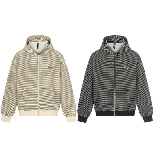 Unisex Gestreifte Kapuzen-Sweatjacke mit Reißverschluss und strukturierter Oberfläche Shop Nory