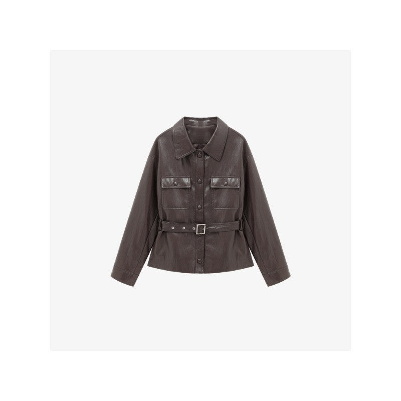 Damen Lederjacke im Oversize-Utility-Stil mit Taillengürtel Shop Nory