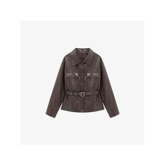 Damen Lederjacke im Oversize-Utility-Stil mit Taillengürtel Shop Nory