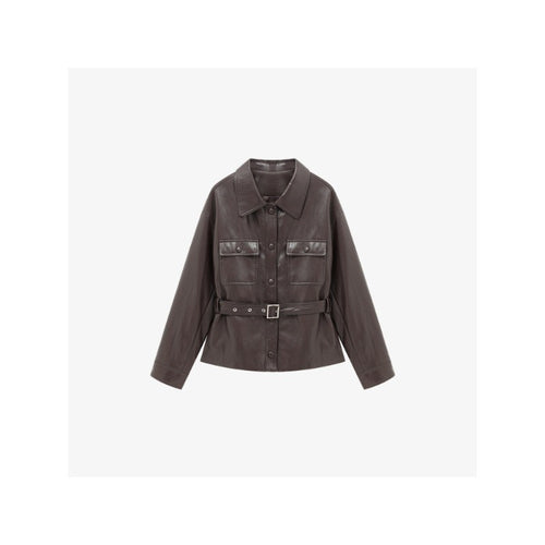 Damen Lederjacke im Oversize-Utility-Stil mit Taillengürtel Shop Nory