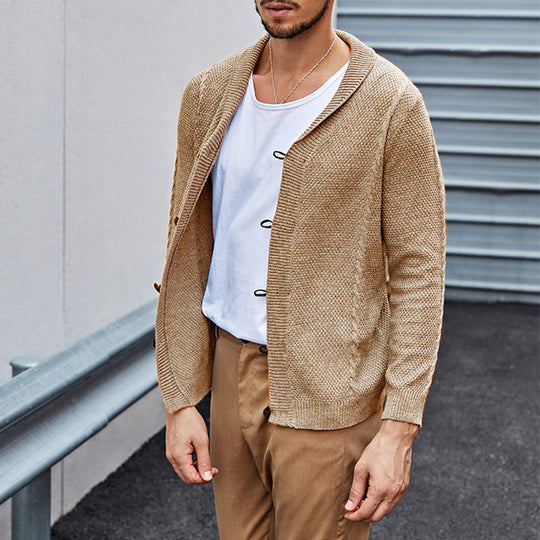 Herren Feinstrick-Cardigan mit Schalkragen, Karabiner-Verschlüssen und Strukturstrick Shop Nory
