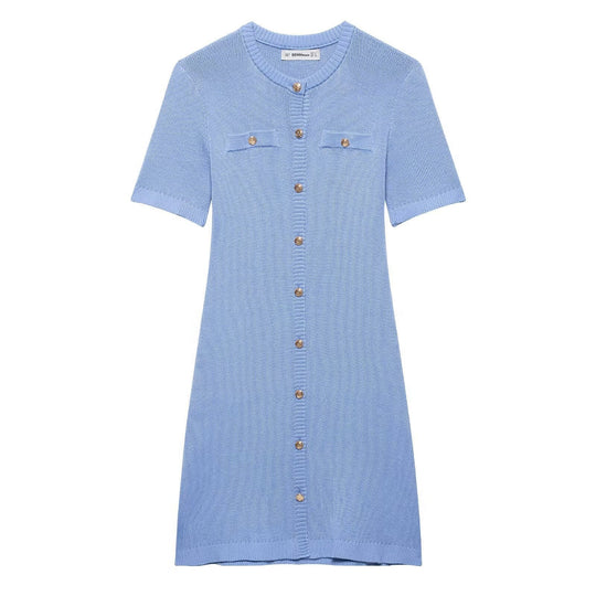 Damen Strickkleid mit kurzen Ärmeln und Knopfleiste