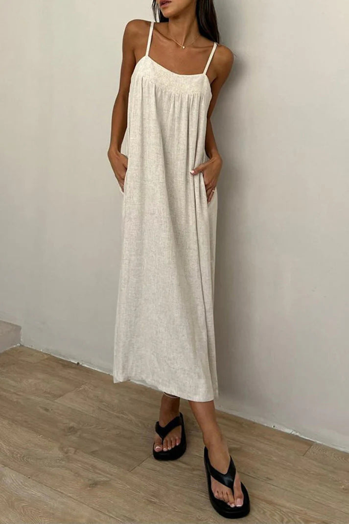 Damen luftiges Maxikleid mit breitem Schnitt und praktischen Taschen