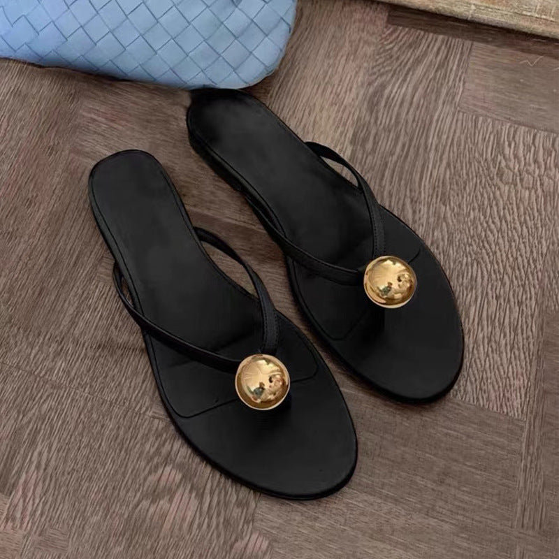 Damen Zehentrenner-Sandalen mit elegantem Goldakzent und weichem Fußbett