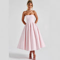 Damen Elegantes Midi-Kleid mit schwingendem Rock und raffiniertem Bandeau-Ausschnitt
