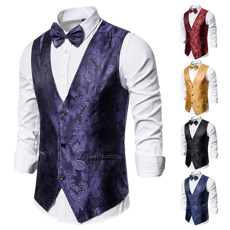 Herren taillierte Satinweste mit ornamentalem Jacquardmuster, V-Ausschnitt und drei Knöpfen Shop Nory