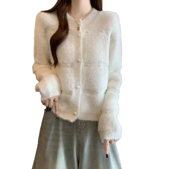 Damen Gemütlicher Strickcardigan mit Perl-Details Shop Nory