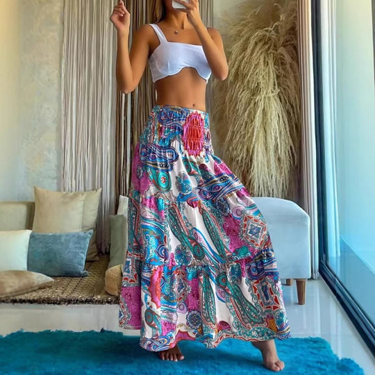 Damen Maxirock mit elastischem Smockbund und fließendem Paisley‑Print Shop Nory