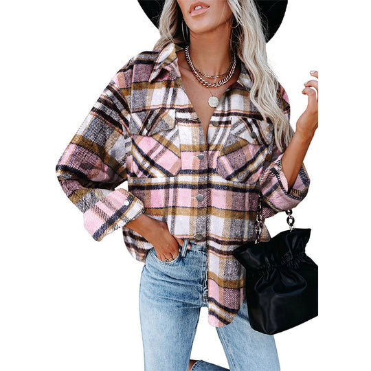 Damen Oversized Hemdjacke im karrierten Flanell-Look mit Brusttaschen Shop Nory