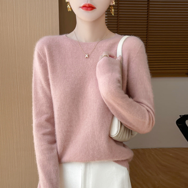 Damen Weicher Mohair‑Optik Rundhals‑Pullover mit feinem Rippsaum und leichter Oversize‑Passform Shop Nory