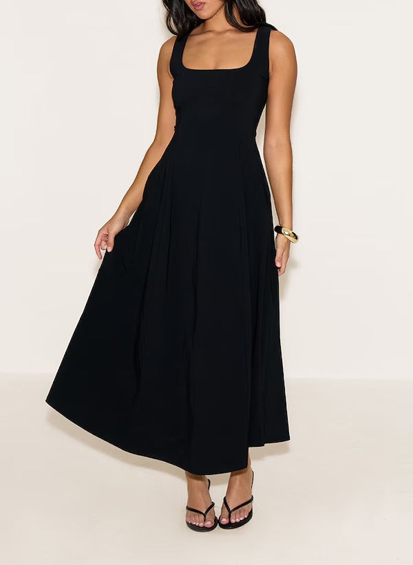Damen Midikleid mit quadratischem Ausschnitt und weitem Rock
